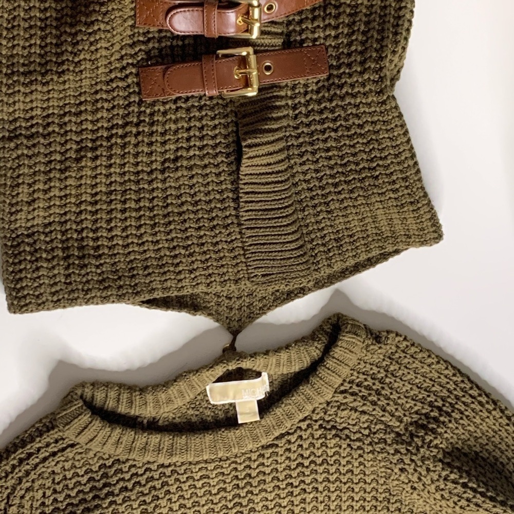 Michael Kors thick Cozy Chunky Knit Sweater Neck warmer green small pullover - Picture 7 of 10